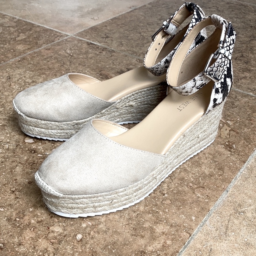 Nine West cream snake print ankle espadrilles